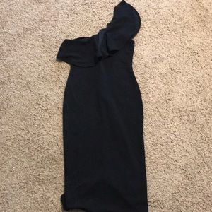 Missguided Black Midi One Shoulder Dress